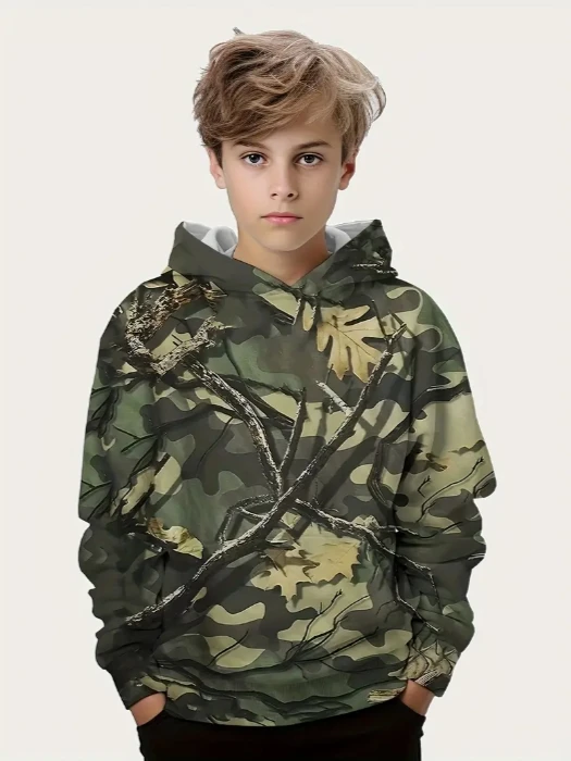 

Boys 3D Camouflage Patttern Hooded Sweatshirt Long Sleeve Hoodies For Spring And Autumn, Everyday