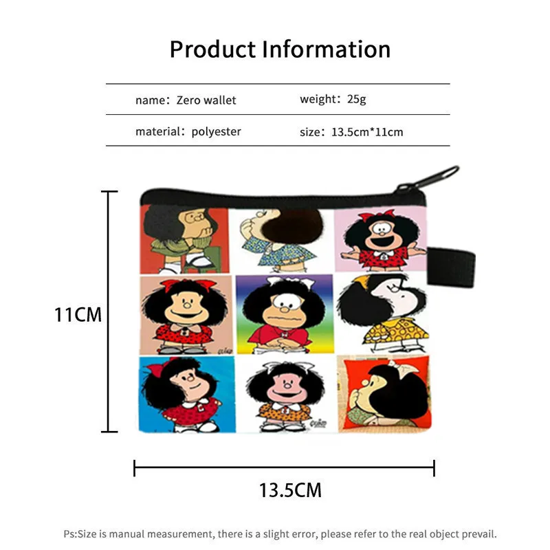 Mafalda Anime Cartoon Comic Canvas Coin Purse Canvas Bag Small Bag Key Bag Storage Bag Card Bag Cartoon Coin Bag Card Holder