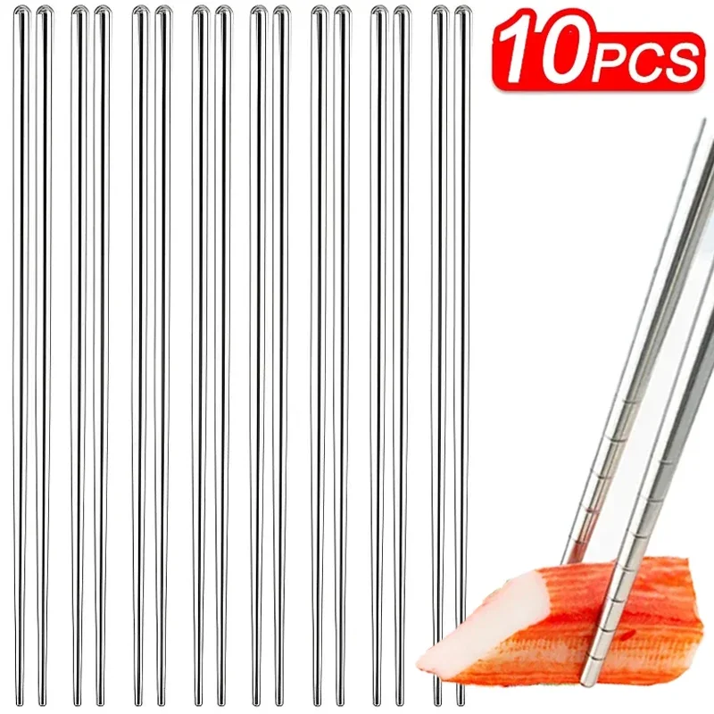 

5/1 Pairs Stainless Steel Chopsticks Set Chinese Chopstick Reusable Noodle Sushi Food Sticks Non-slip Kitchen Dining Tableware