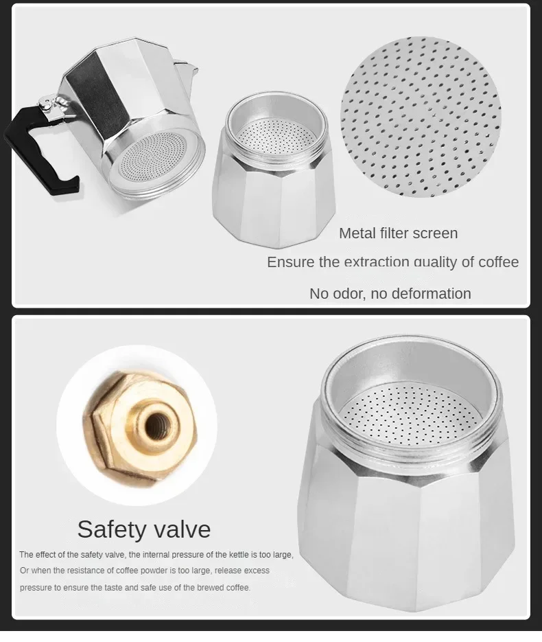 Italian Aluminum Octagonal Mocha Coffee Pot Portable Coffee Tea Maker 1pc