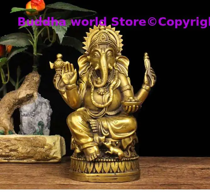 

17CM Large # Asia India Thailand Greco-Buddhist HOME CAR Talisman Protection Retro bronze Ganesha God of wealth Buddha statue