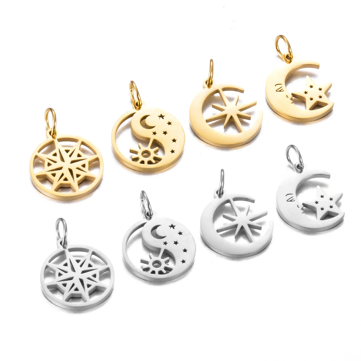 

10pcs Stainless Steel Sun Moon Star Charm Pendants for DIY Crafts Dangle Anklet Necklace Making Jewelry Gifts Accessories