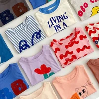 Vêtements pour enfants 2025 : Nouveaux t-shirts coréens en coton à manches courtes pour bébés garçons et filles, motifs de dessins animés, vêtements d'extérieur pour enfants 1