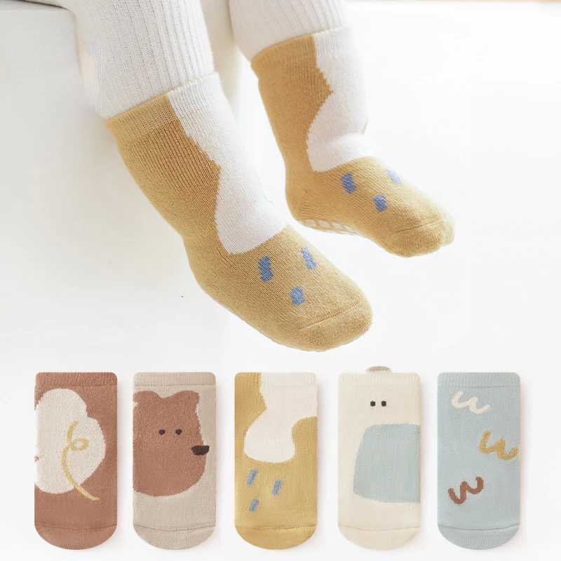 

Baby Floor Socks Fall Winter Indoor Full Sole Newborn Socks Rubber Non-Slip Cute Cartoon Baby Toddler Tube Socks 0-5Years Old