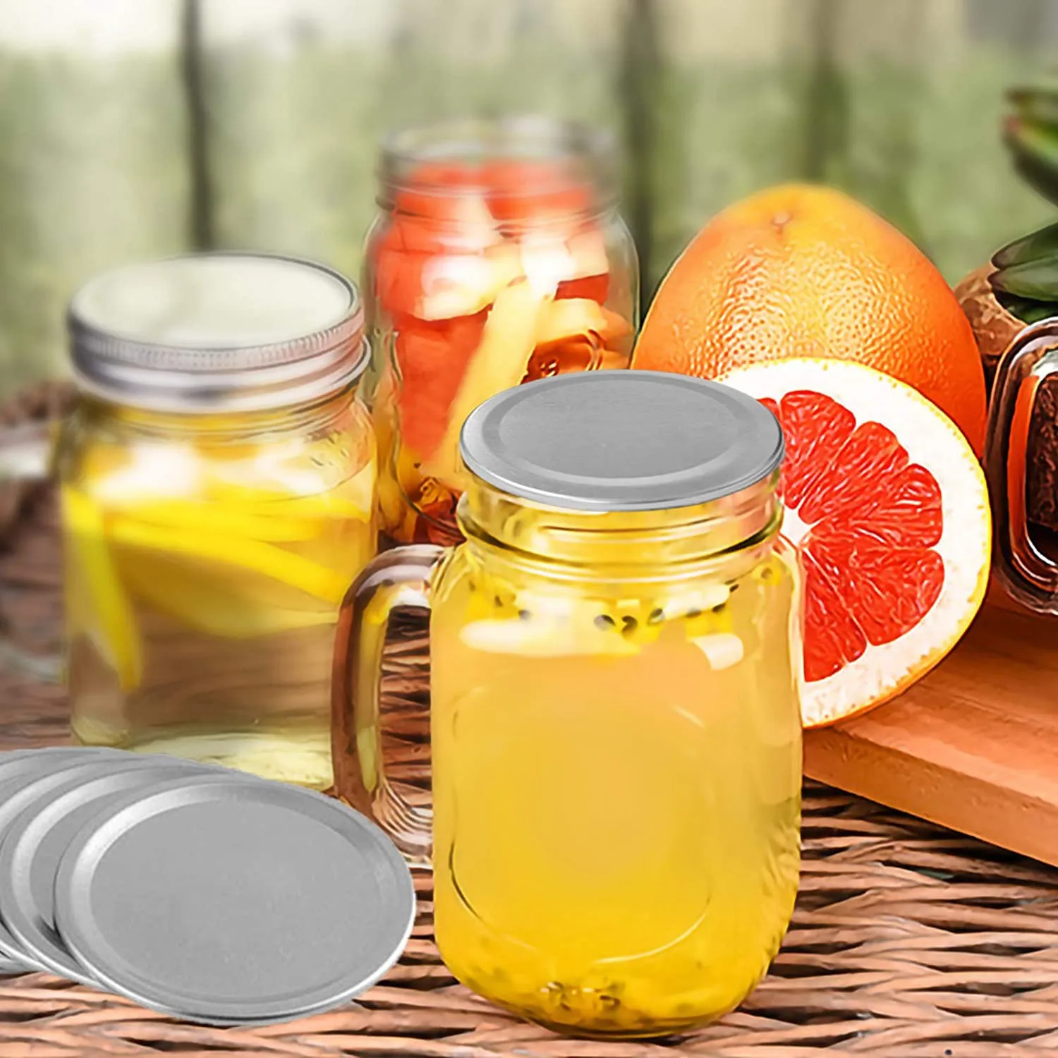50 Pcs Wide Mouth 86 MM Mason Jar Canning Lids Reusable Leak Proof Split-Type Silver Lids with Silicone Seals Rings