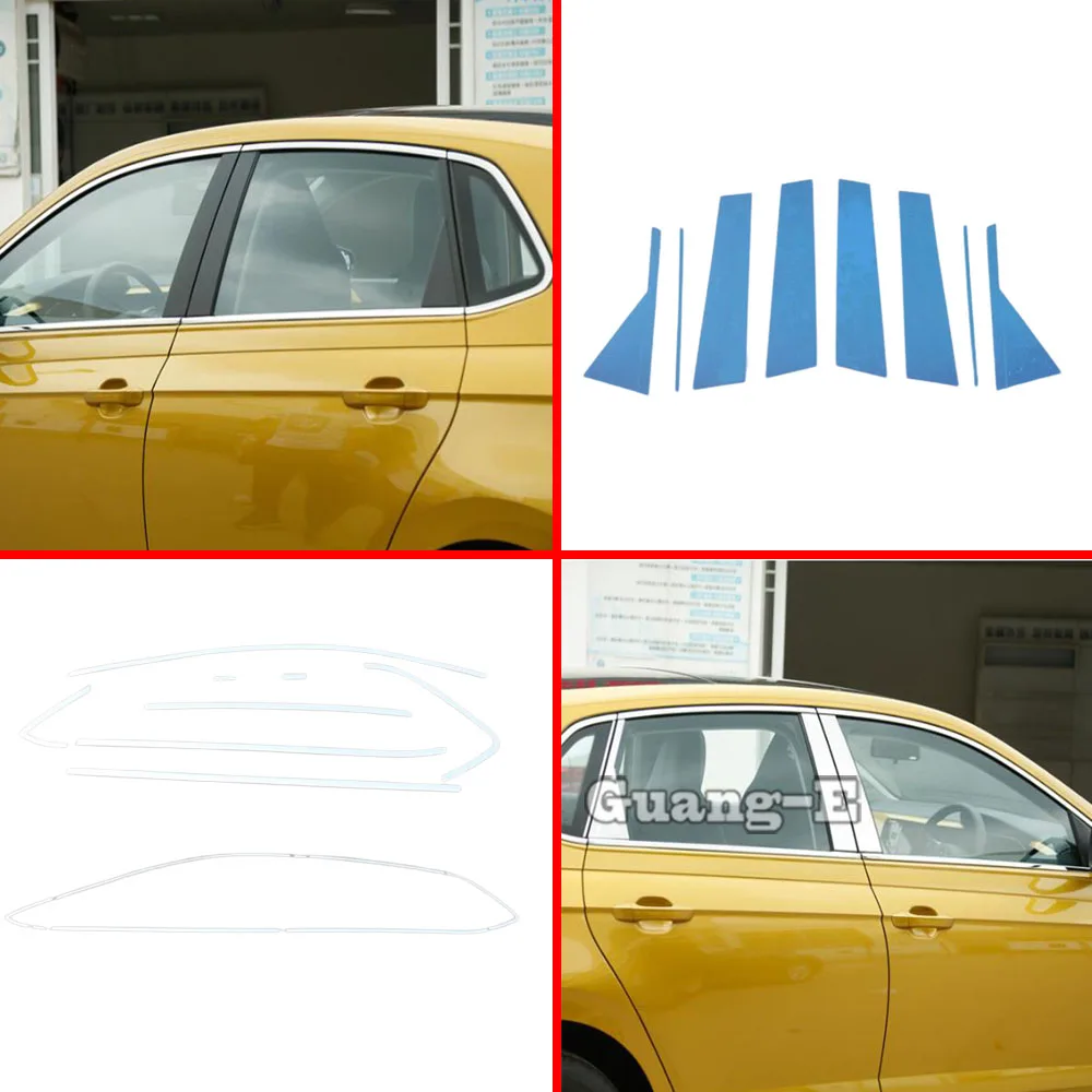 

For Volkswagen VW Polo Hatchback 2019 2020 2021 2022 2023 Car Stainless Steel Stick Pillar Window Middle Strip Trim Frame Lamp