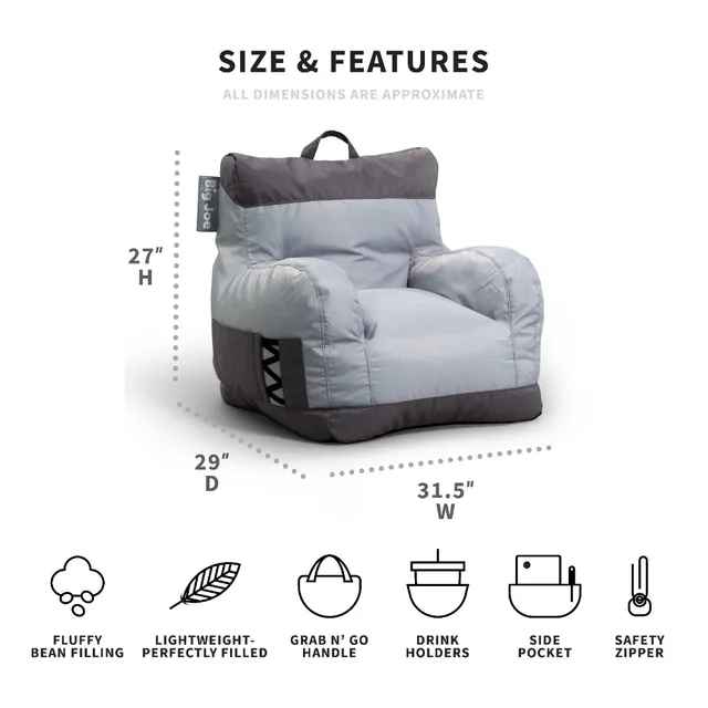 Dorm Bean Bag Chair, Kids/Teens, Smartmax 3ft, Two Tone Gray Lounge Chair  Sofa Set Living Room Furniture 2
