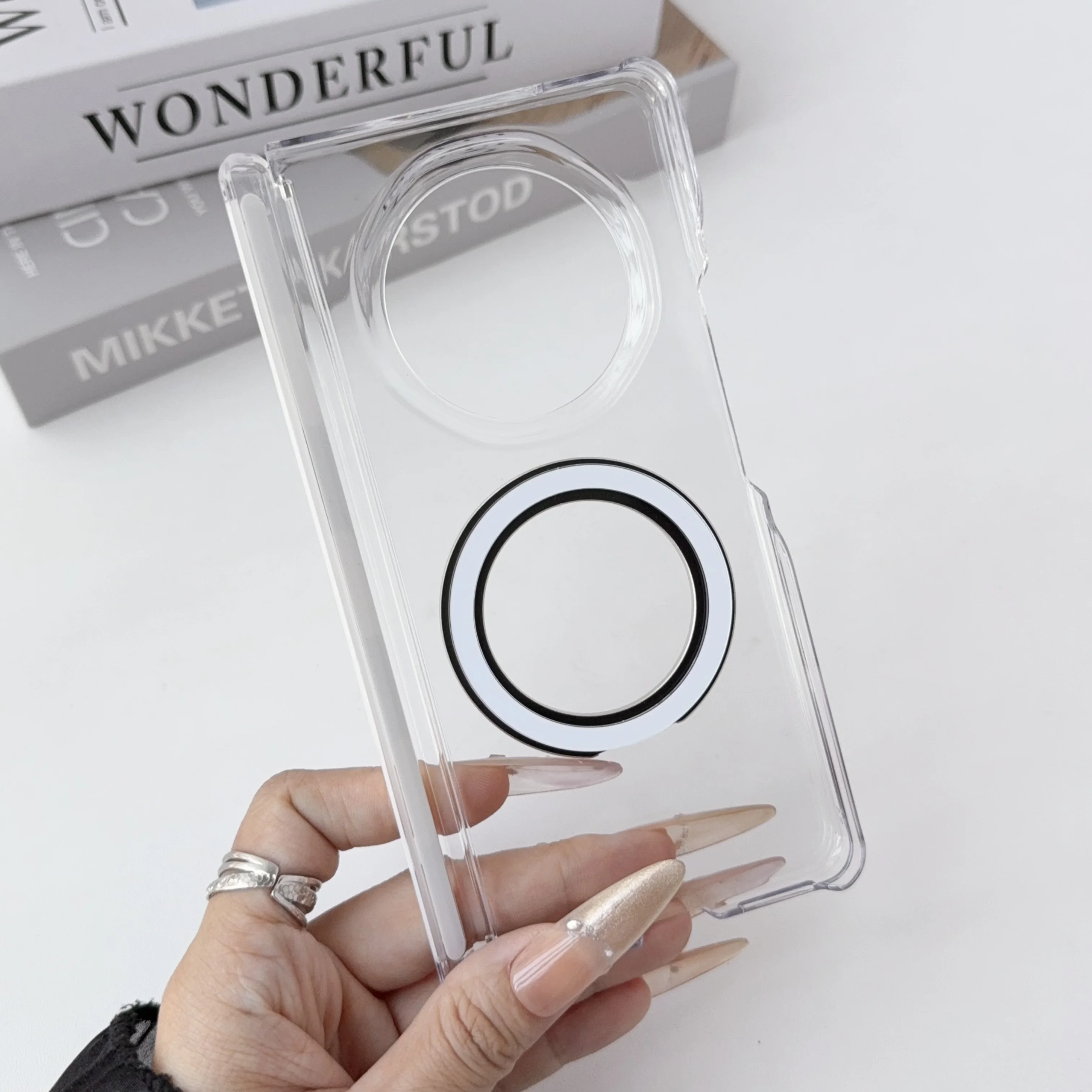 Hard Transparent Double Hinge Ring Stand Protective Back Cover