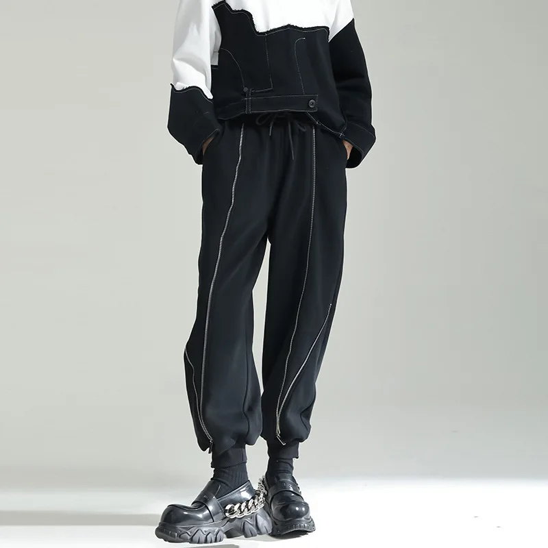 

2022 Winter New Wind Zipper Personality Design Sense of Solid Color Niche Bundled Leg Sweatpants Plus Velvet Pants Children