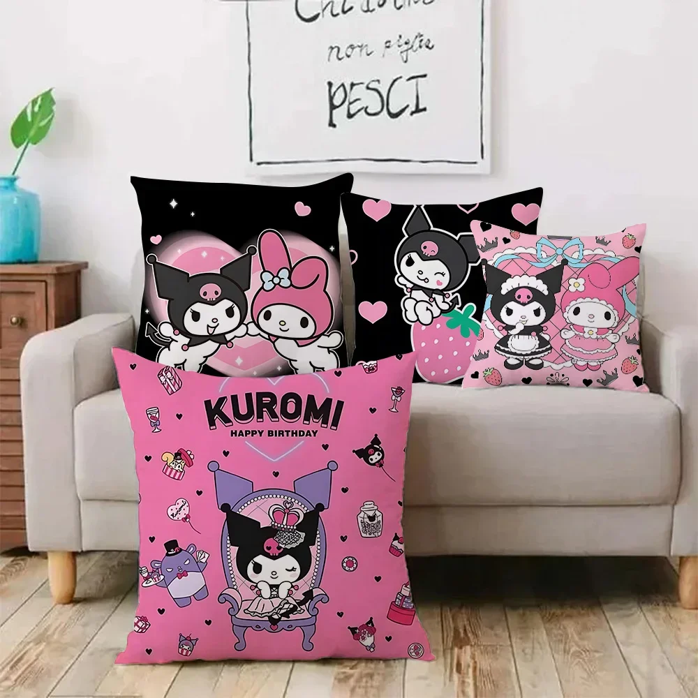 Cartoon cute Kuromi Melody Pillow Covers Cartoon Sofa Decorative Home Double-sided Printing Short Plush Cute Cushion Cover