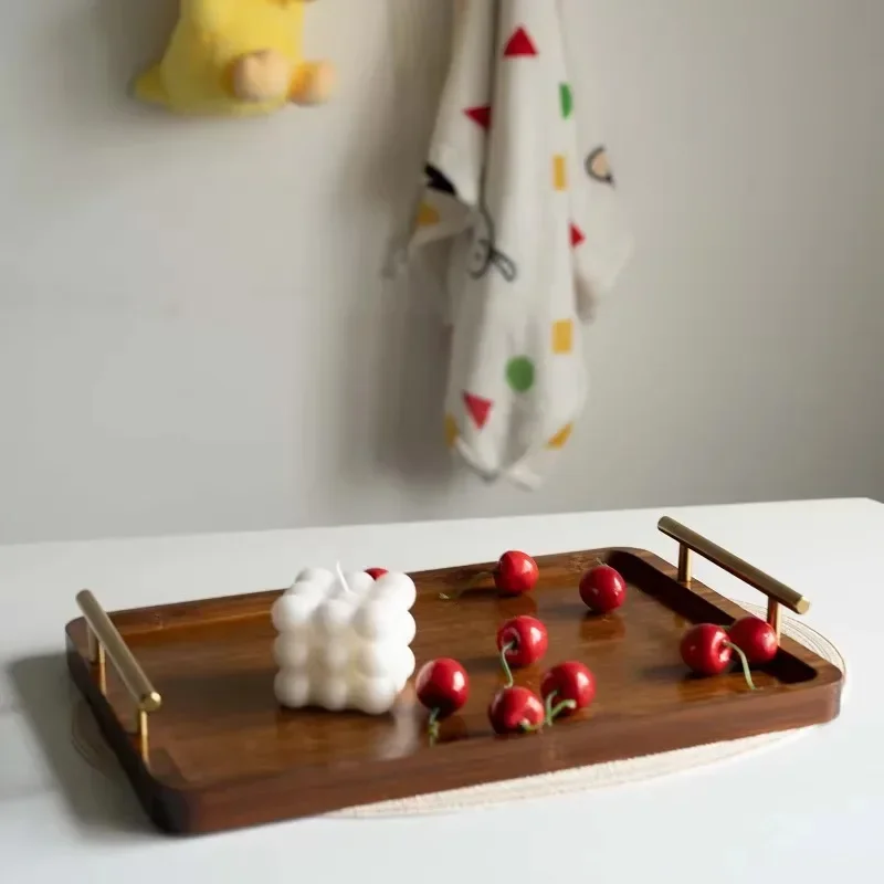 Wooden Serving Tray Utensil Organizer Rectangular Wooden Tray for Water Cup Fruit Food