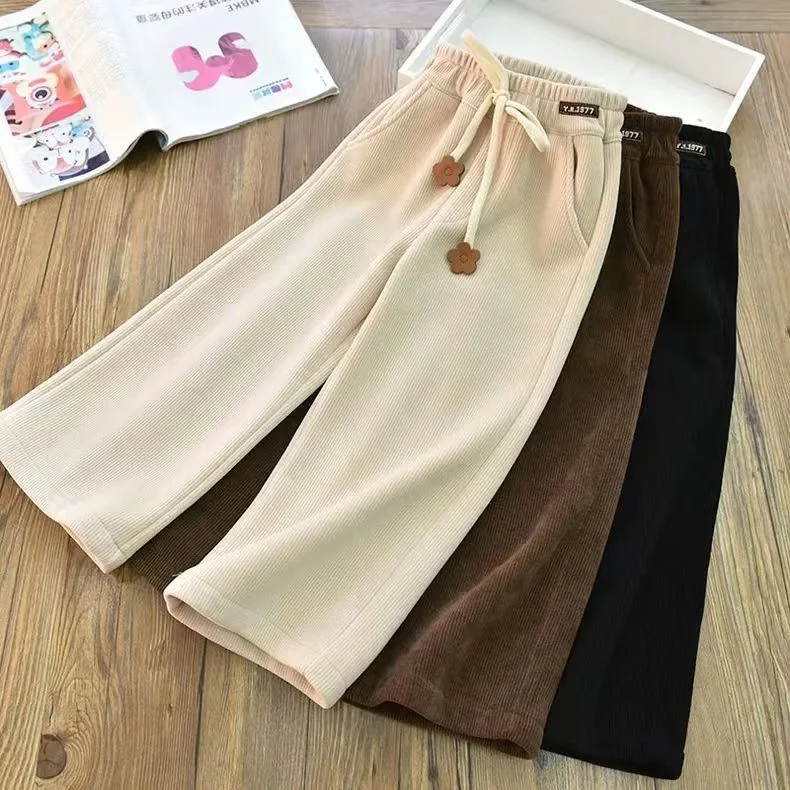 Kids Pants Floral Elasticated Wide-leg Pants Slacks Girls Kids Clothes Girls Winter Clothes Teenage Clothing