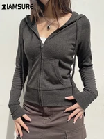 IAMSURE Casual Streetwear Basic Hooded Pockets Sweatshirt Tracksuit Solid Long Sleeve Hoodies Women 2023 Autumn Spring Fashion 1
