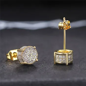 Huitan fantasia em forma redonda brincos pavimentados brilhantes cz pedra cor prata/ouro todos os dias moda versátil jóias de orelha feminina 1