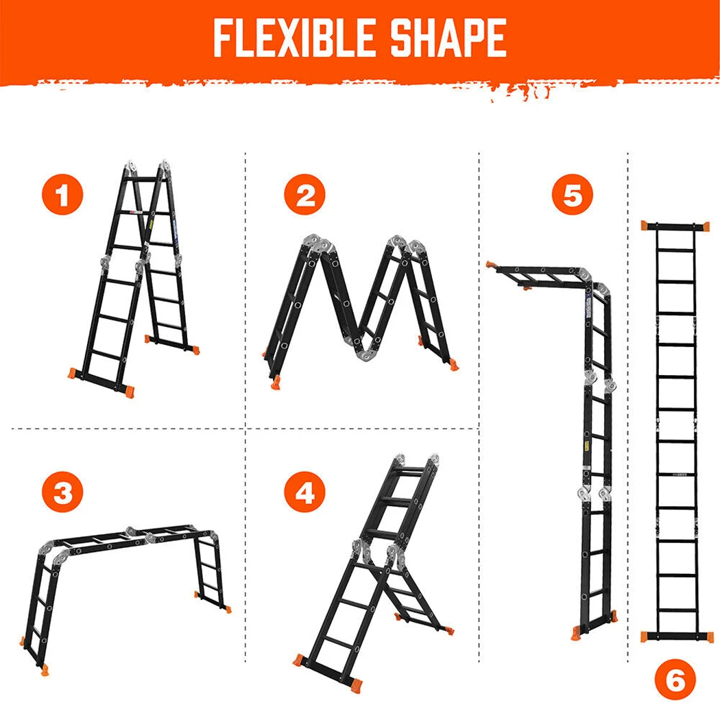 PORIYA 3.7M Multi Purpose Ladder Aluminium Folding Extension Adjustable Step New Fold - 2