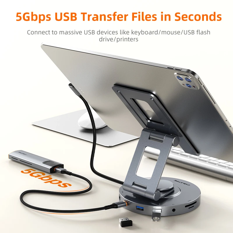 Cabletime-multi Usb c Hub Suporte Giratório Leitor sd tf para Tablet Ipad Pro Air Transferência de 5gbps Suporte Giratório 360 4k60hz 100w em C441 - Imagem 3