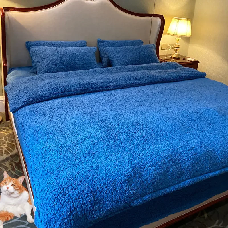 

Four Piece Set 200x230cm Quilt Cover 1.5m Bed Coral Fleece Lamb Wool Long Fleece Flannel Bed Sheet Bedding Supplies