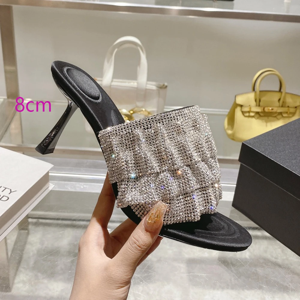 

2023SS Women's Slippers Round Toe Chain Party Dance Shoes Slim High Heels Spring Autumn Luxury Shoes 6cm 8cm