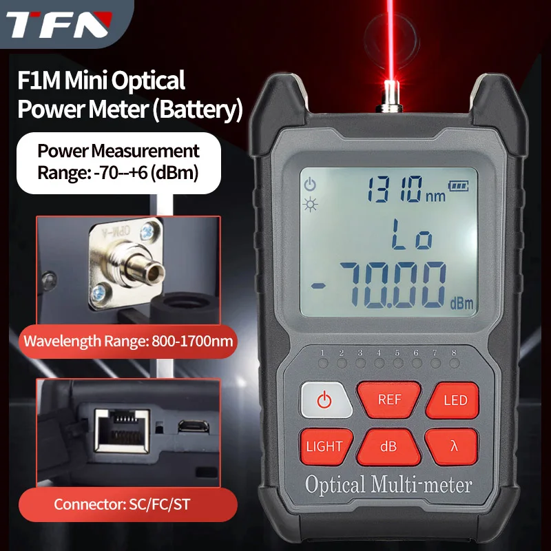 TFN F1M Mini OPM Handheld Optical Power Meter Portable High-end Dry Battery Fiber Optic Power Tester