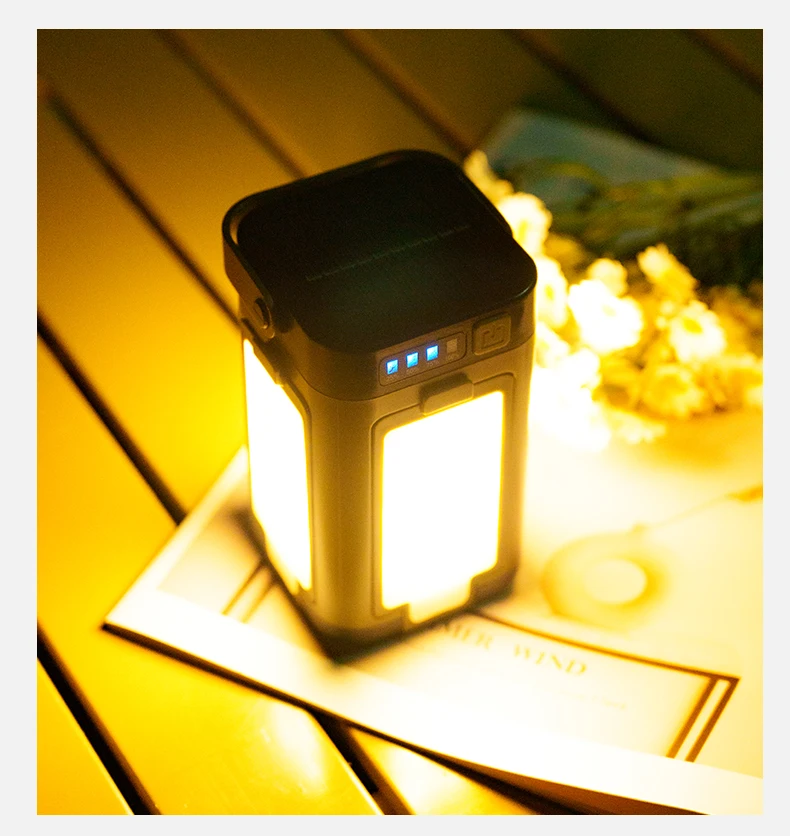 Lámpara de camping multifuncional con modo de carga dual solar tipo C Diseño de fuente de luz expandible para múltiples