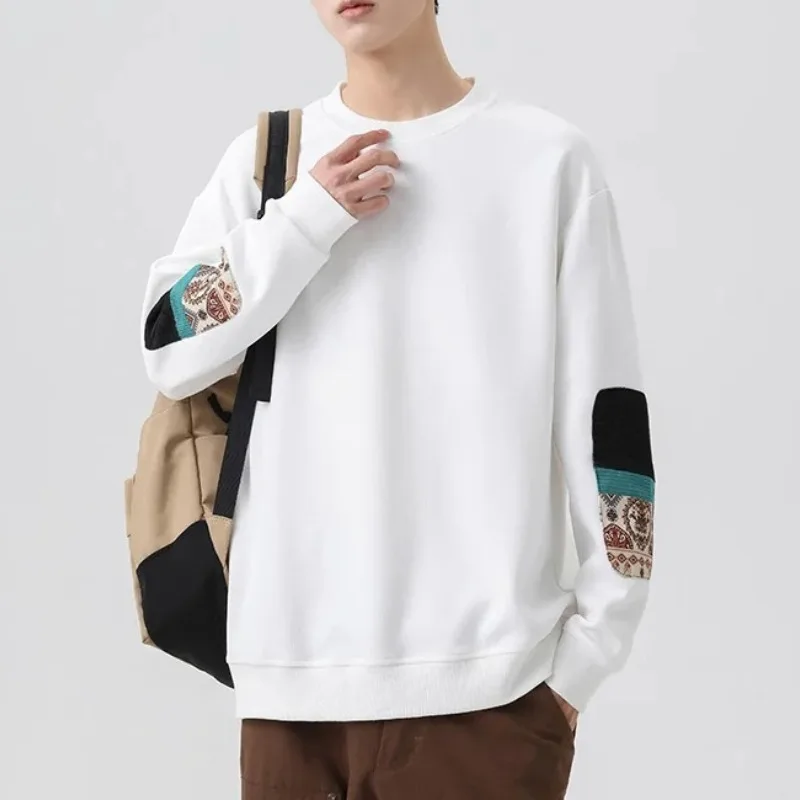 Spring Autumn Men's Solid Round neck Pullover Cartoon Geometric Pattern Printed Lantern Long Sleeve Sports Hoodies Casual Tops