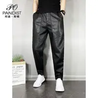 Casual Autumn and Winter Elastic Waist Leather Pants for Men Korean Fleece Heat Motorcycle Windproof Solid Color Black Trousers 5