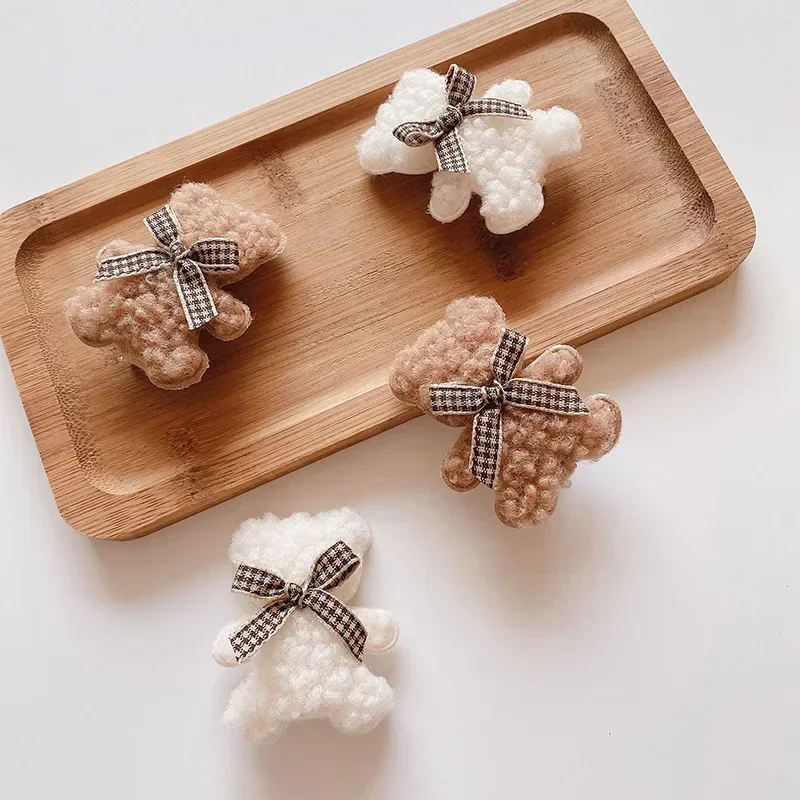 2pcs/set Children Toddlers Plush Bear Bow Hair Clips Hairpins for Kids Baby Handmade Girls Cute Hair Accessories Barrettes Clamp