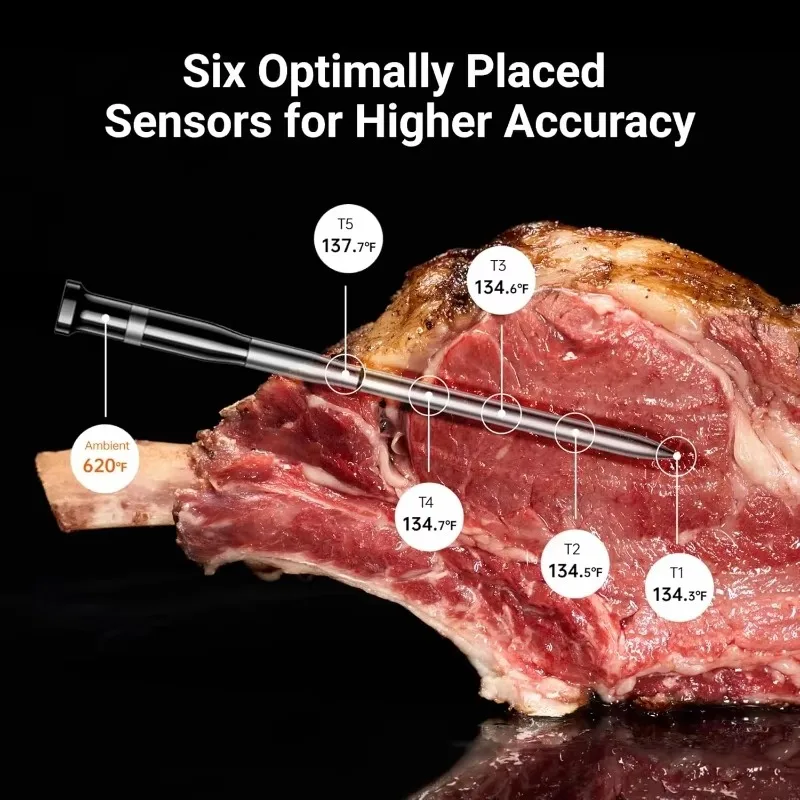 Standalone Base, WiFi Unlimited Range, 6 Sensors with NIST Certified Accuracy, for Kitchen, BBQ, Grill, Oven, Smoker, Rotisserie