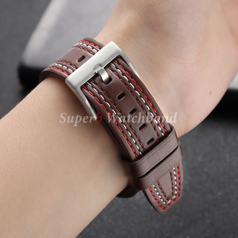 Genuine Cowhide Leather Universal Watchband Bracelet - Black, Blue, Gray, Brown