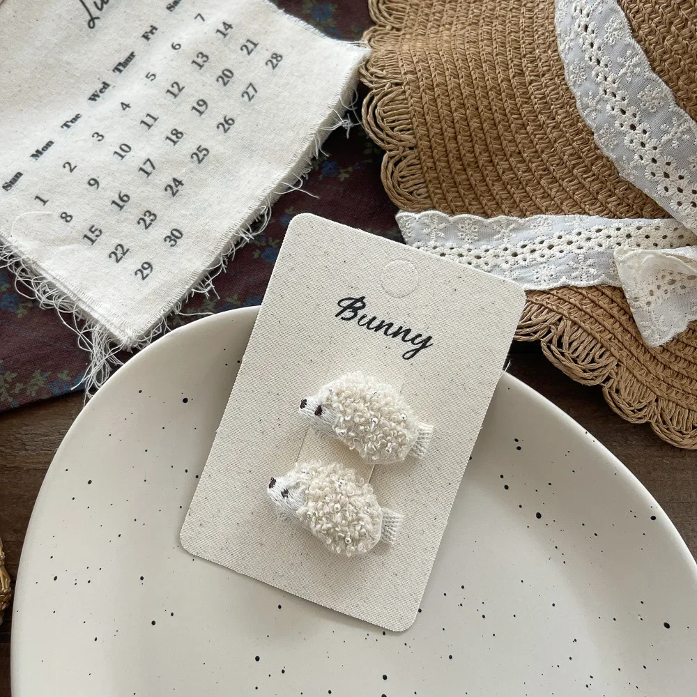 2pcs/set Baby Girls Cute Hedgehog Hairpin Elastic Coffee Hair Bands BB Clip Rubber for Kids Hair Rope Ties Children Accessories