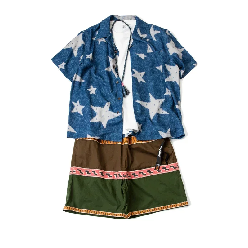 2024 Summer New Japanese Fashion Brand Hirata Hehong Color Matching Tiger Ribbon Five Point Casual Men's Shorts