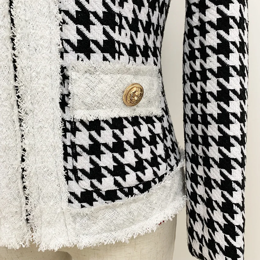 2023 HIGH QUALITY Newest 2023 Autumn Winter Baroque Designer Women's Color Block Zip Houndstooth Fringed Tweed Jacket OverCoat