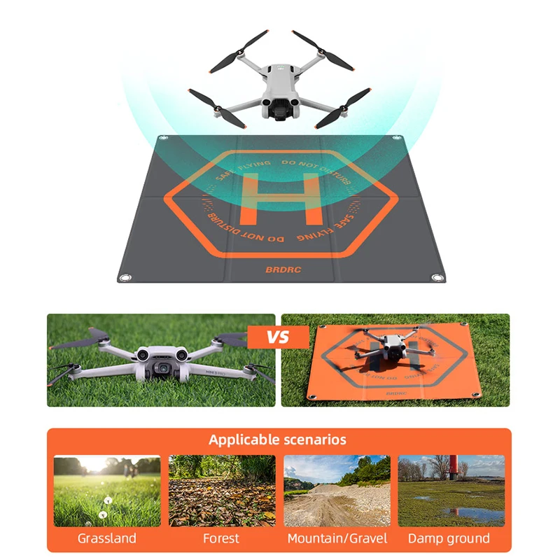 Tapis d'atterrissage double face pour drone plié avec poignée, idéal pour le transport et la protection.