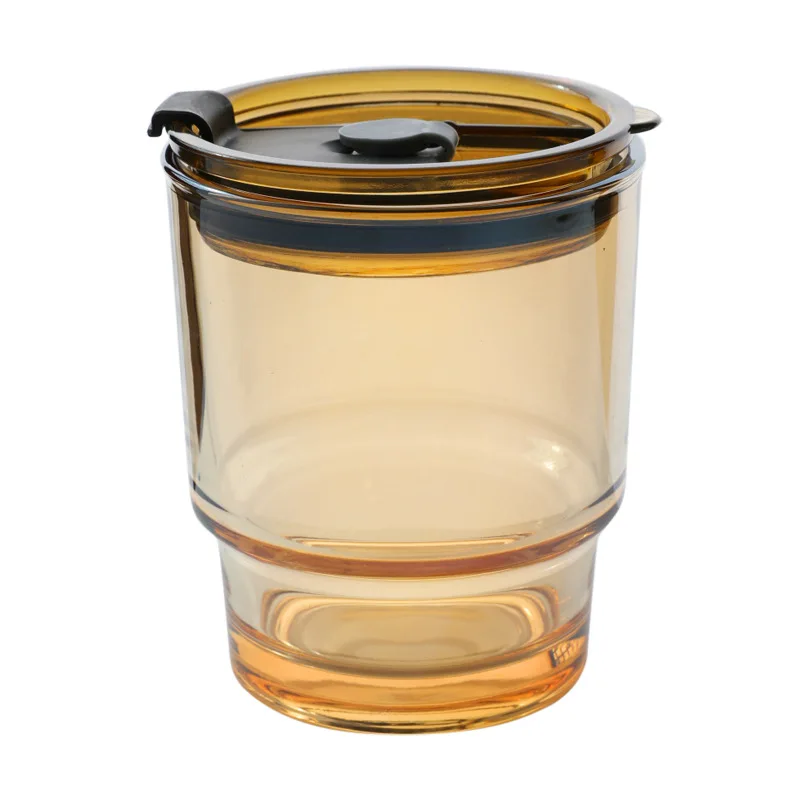 350ml 400ml Coloured Glass Cup Amber Grey Portable Iced Coffee Tumbler Cup with Plastic Lid and Colour Glass Straw 1 Pc