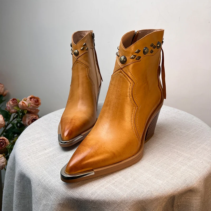 

MUMANI Woman‘s 2023 New Modern Boots Spring Autumn Genuine Leather Lrregular rivet Tassel Metal prongs Lady Footwear ANKLE Boots