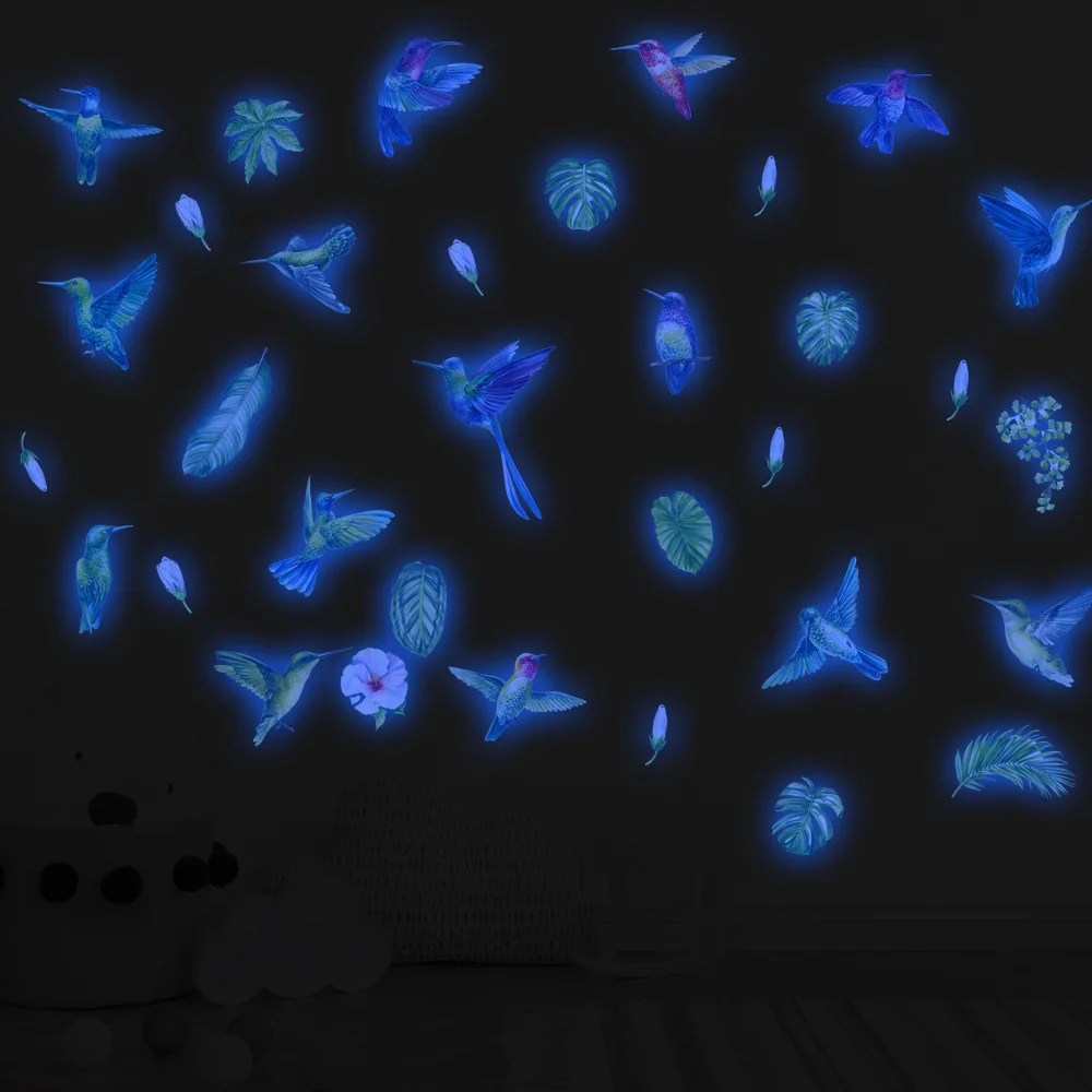 

Светящиеся Настенные наклейки в виде цветов и птиц для детской комнаты, детской, спальни, настенные декоративные обои, украшения дома, наклейки