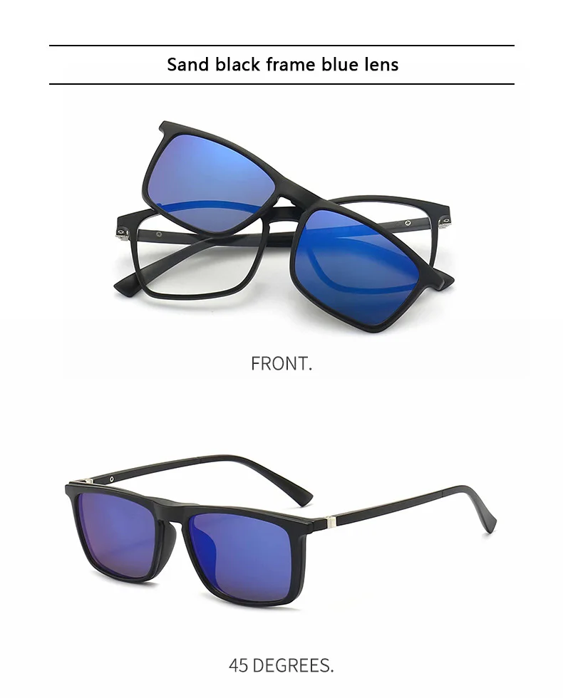 6-in-1 polarisierte Sonnenbrille für Herren und Damen, magnetischer Clip auf Brillen, TR90, optische Brillengestelle, Magnetklammern 2249 – Detail 18