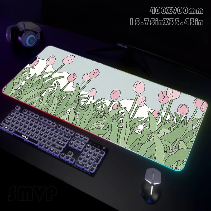 Cute Plant Rgb Mouse Pad Large Gamer Mousepads Led Desk Tappeto Tappetino Per Mouse Tappetini Per Laptop Retroilluminati Tappetini Per Tastiera Lumino