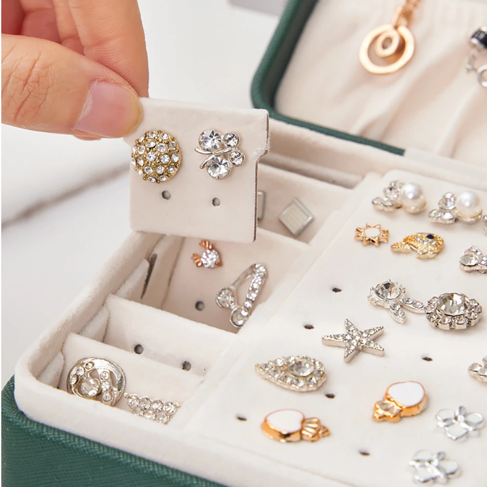 Portable Jewelry Box Three Layers New Retro High Quality Pu Jewelry Box Jewelry Organizer Display Travel Necklace Earrings Case