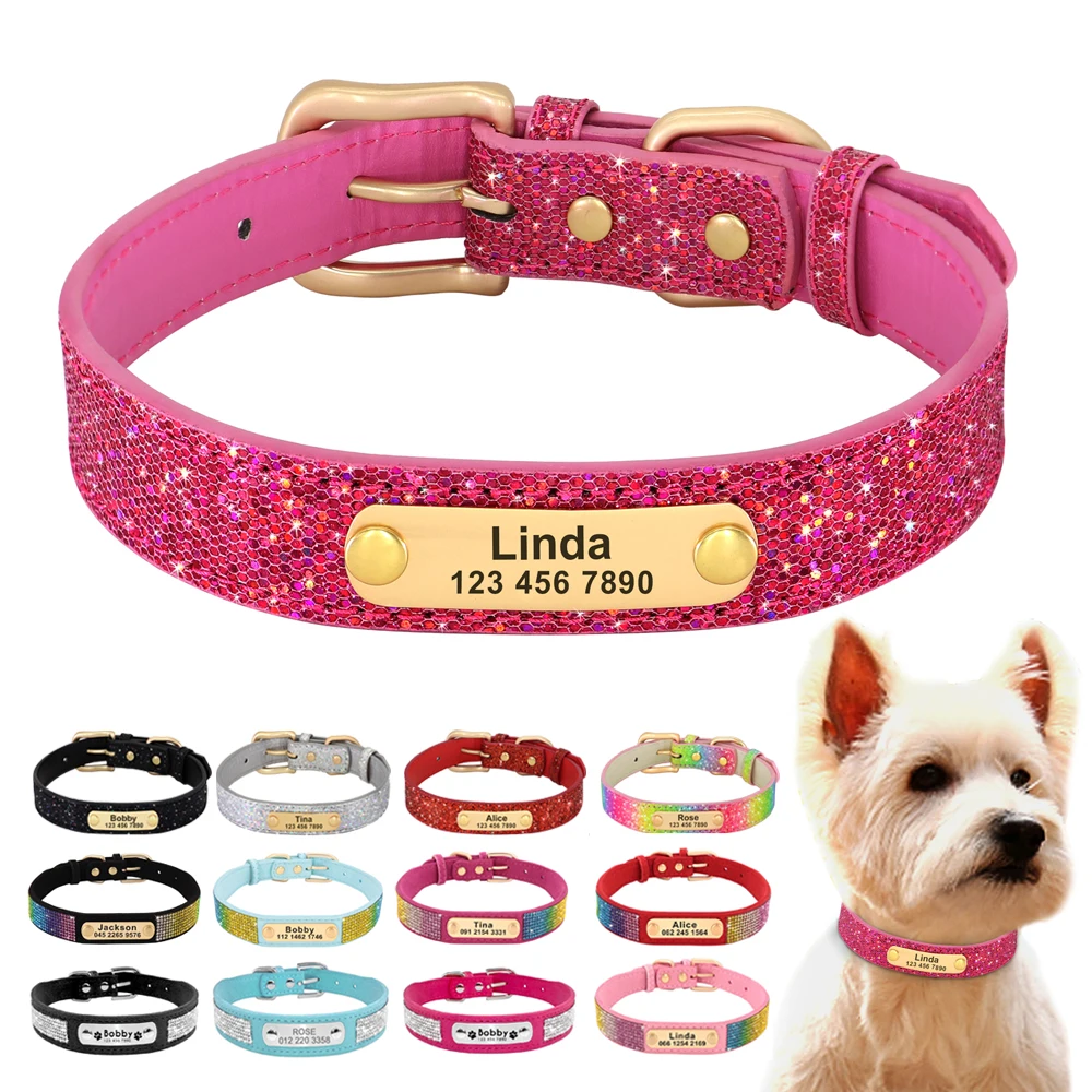 Personalized Dog Collar Bling Customized Anti-lost Pet ID Collar Adjustable Pet Necklace With Engraved Tag For Small Medium Dogs 2021 custom engraved nylon dog collar personalized dog pet walking belt for small medium large dogs tag id collars accessories