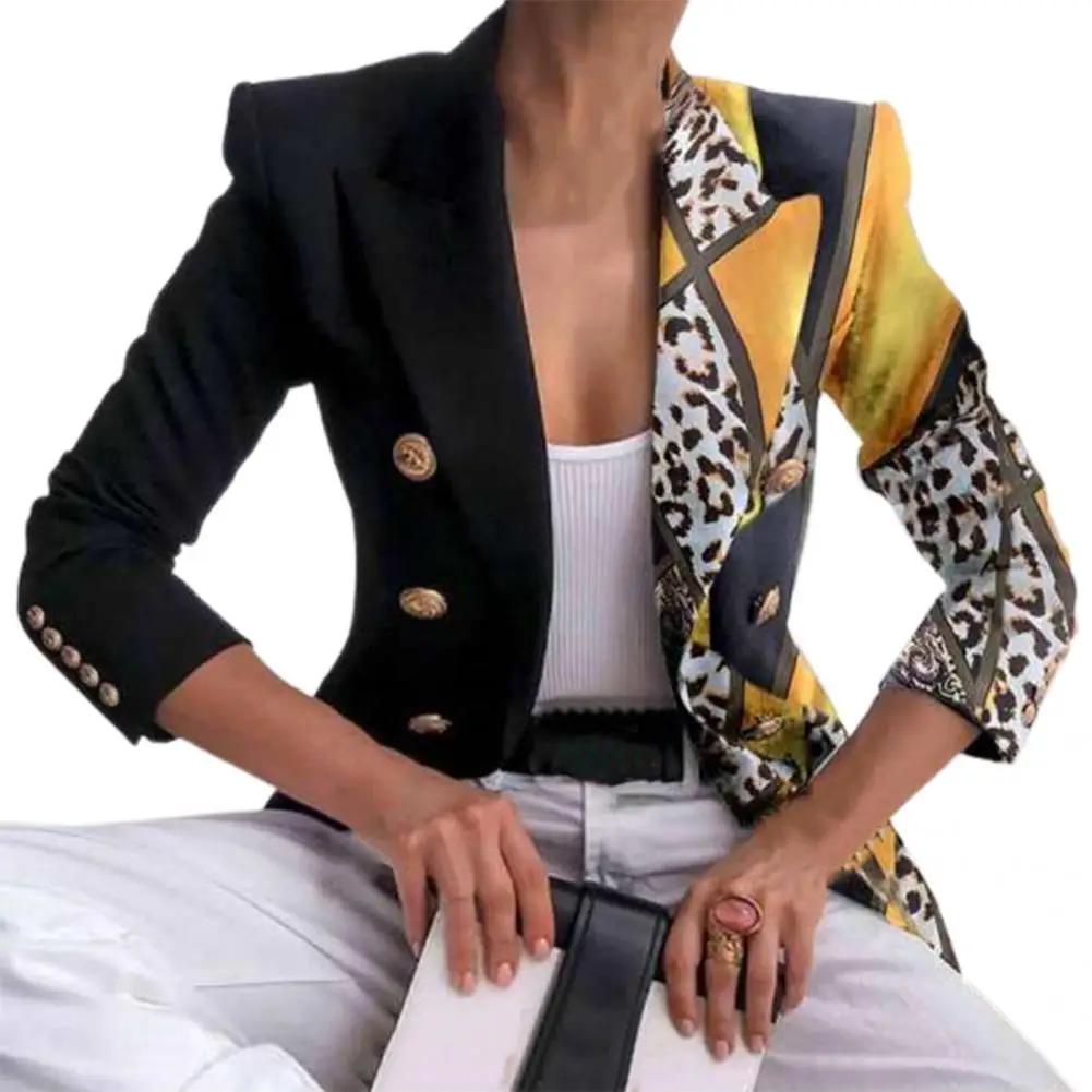 

Autumn Winter Trendy Unique Print Turndown Collar Blazer Short Women Blazer Leopard Print for Dating