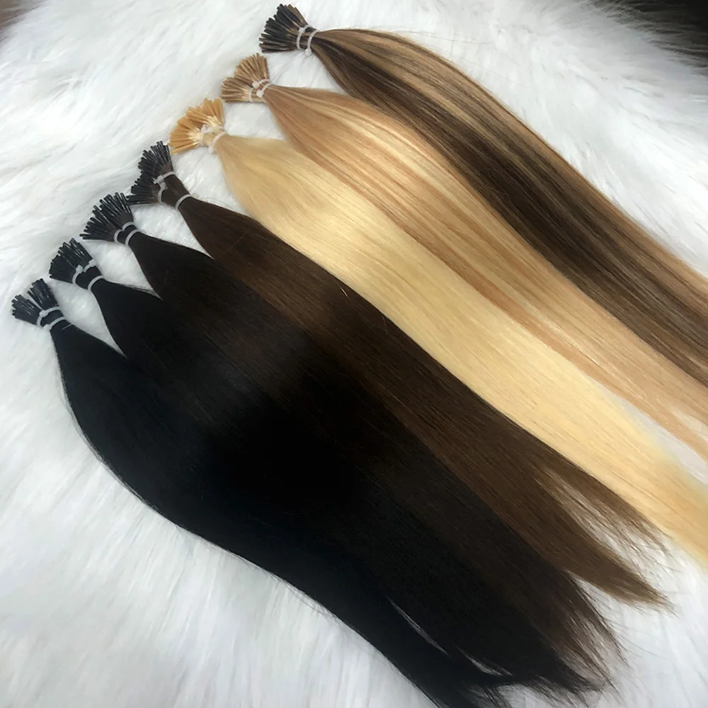 I Tip Hair Extensions Human Hair Keratin Tip Hot Fusion Human Extension Natural Black Blonde Brown Pre Bonded 50pcs