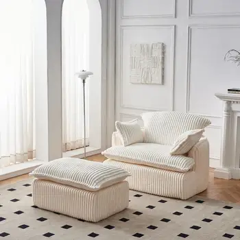 Convertible Corduroy Sofa Chair with Ottoman 1