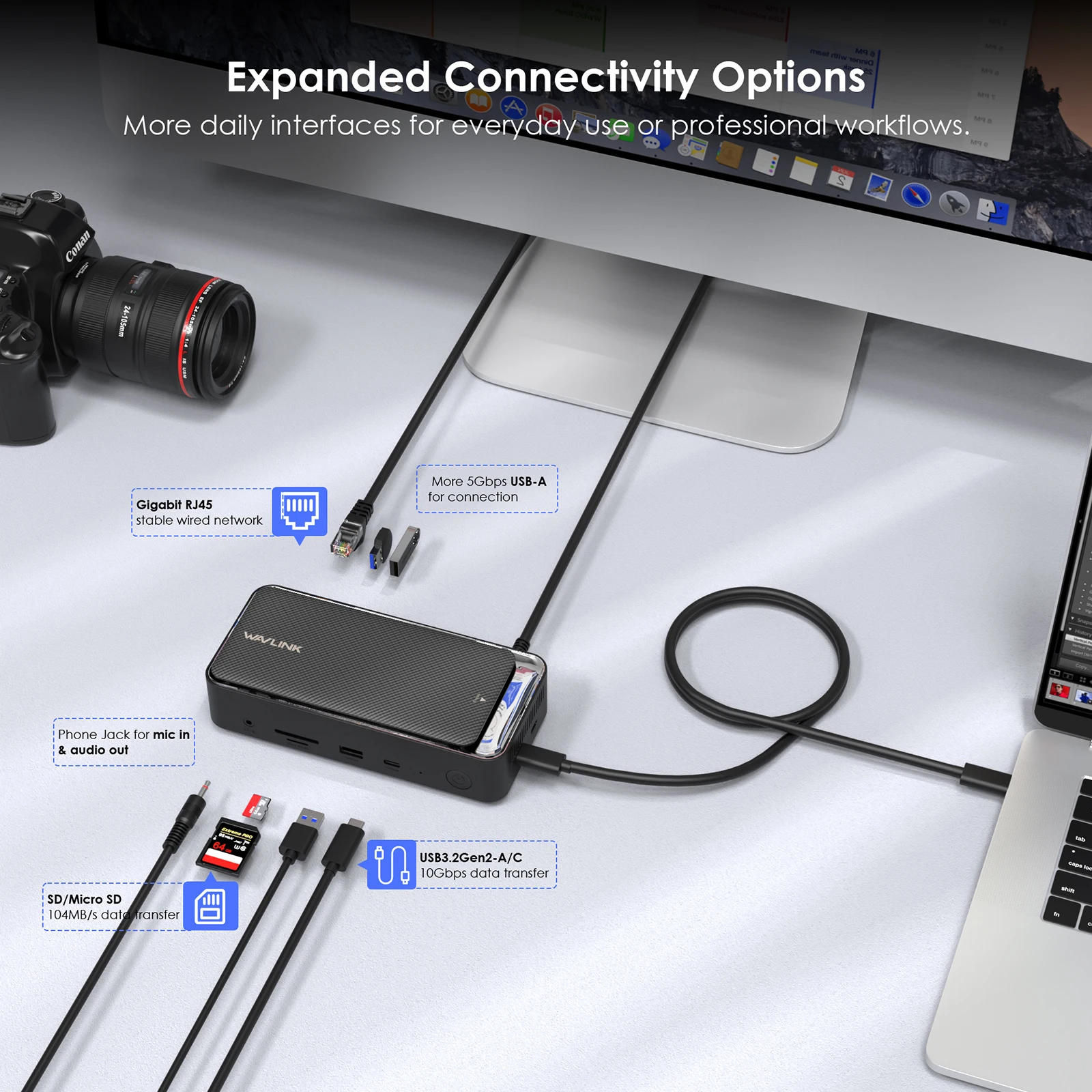 WAVLINK USB C Triple 4K@60Hz Display Docking Station 13-In-1 Type C 5Gbps Hub with M.2 PCIe/SATA SSD Enclosure Support 100W PD 5
