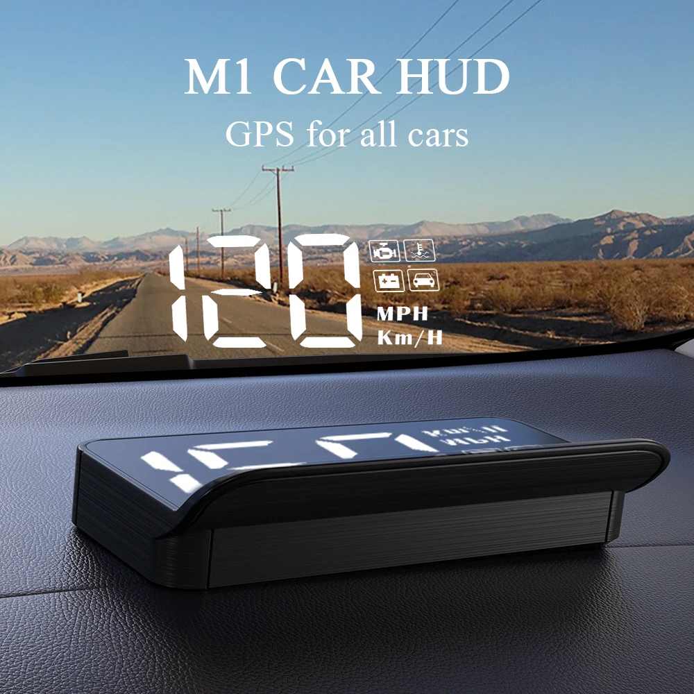 

ZQKJ HUD M1 GPS Digital Speedometer LED Projector Head Up Display Speed Compass Plug and Play Big Font KMH MPH Car Accessories