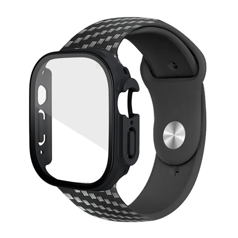

Case+Carbon Fiber Strap For Apple Watch band ultra 49mm 45 41 44 40 42 38mm silicone correa Printing bracelet iwatch series 8765