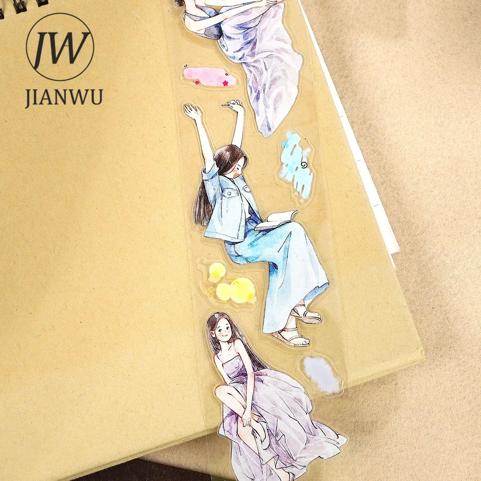 JIANWU 50mm*6m 카와이 소녀 캐릭터 풍경 소재 콜라주 스크랩북 PET 테이프 창의적인 DIY 저널 문구류