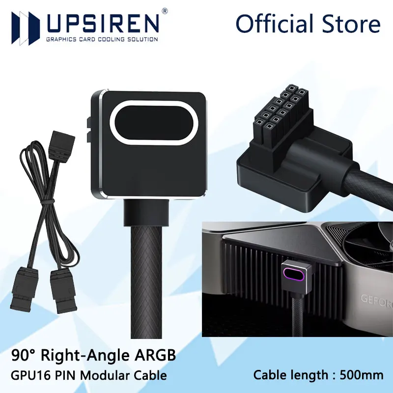 CabomodularUPSIRENGPU16PIN,12VHPWRARGBcom5V3Pin,18AWG90°Designmachoparamachoemânguloreto,5090/3070nãoéaplicável-AliExpress7