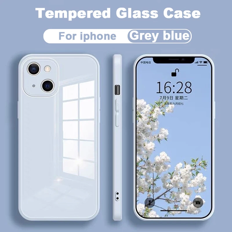 Square Tempered Glass Phone Case for IPhone 11 12 13 Pro Max X XR XS Max 8 7 Plus SE 2 Anti-knock Protection Hard Back Cover iphone 12 mini silicone case