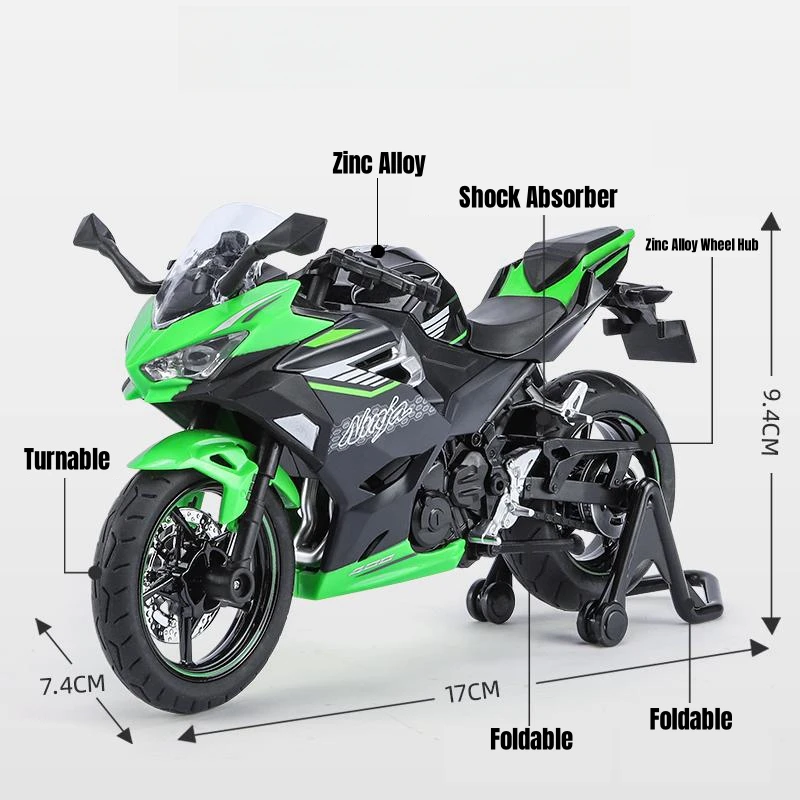 1/12 KAWASAKI Ninja 400 Toy Motorcycle Miniature Diecast Metal Model 1:12 Super Sport Sound & Light Collection Gift For Boy Kid 2